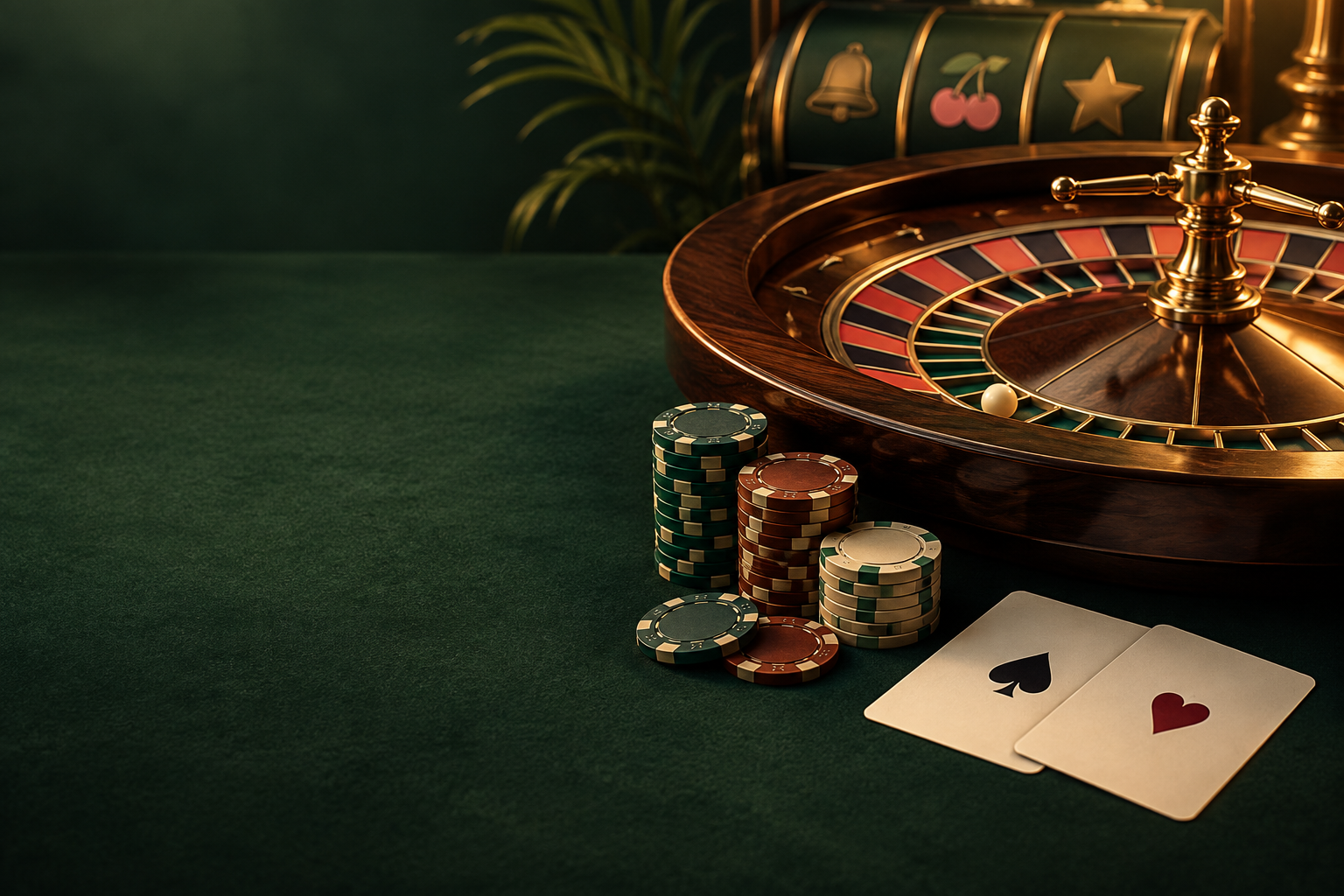 Meja roulette dengan kartu, keping dan pencahayaan tembaga